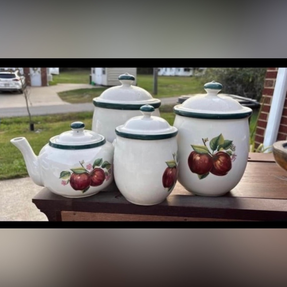 3pc apple canister set and tea pot